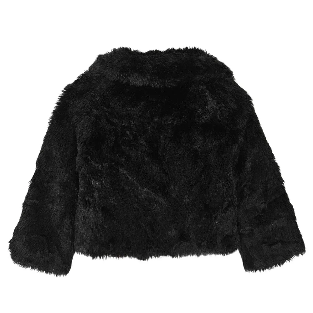 Black Rivet Womens Faux Fur Cropped Jacket Black Size M Equestrian Print Lining